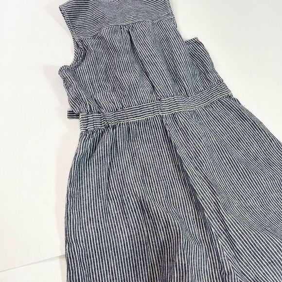 By Anthropologie Romper Womens 6 Blue Striped Linen Seersucker Front Tie Preppy - Picture 9 of 10